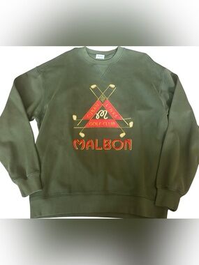 New Malbon Golf TRINITY CREWNECK Sweatshirt Chive Green size L Cuban Links Club
